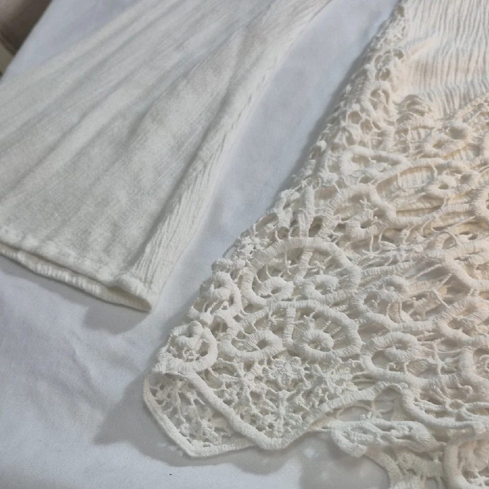 Cato Womens XL Cream Lace Trim Blouse With Flowing Sleeves - Picture 14 of 14